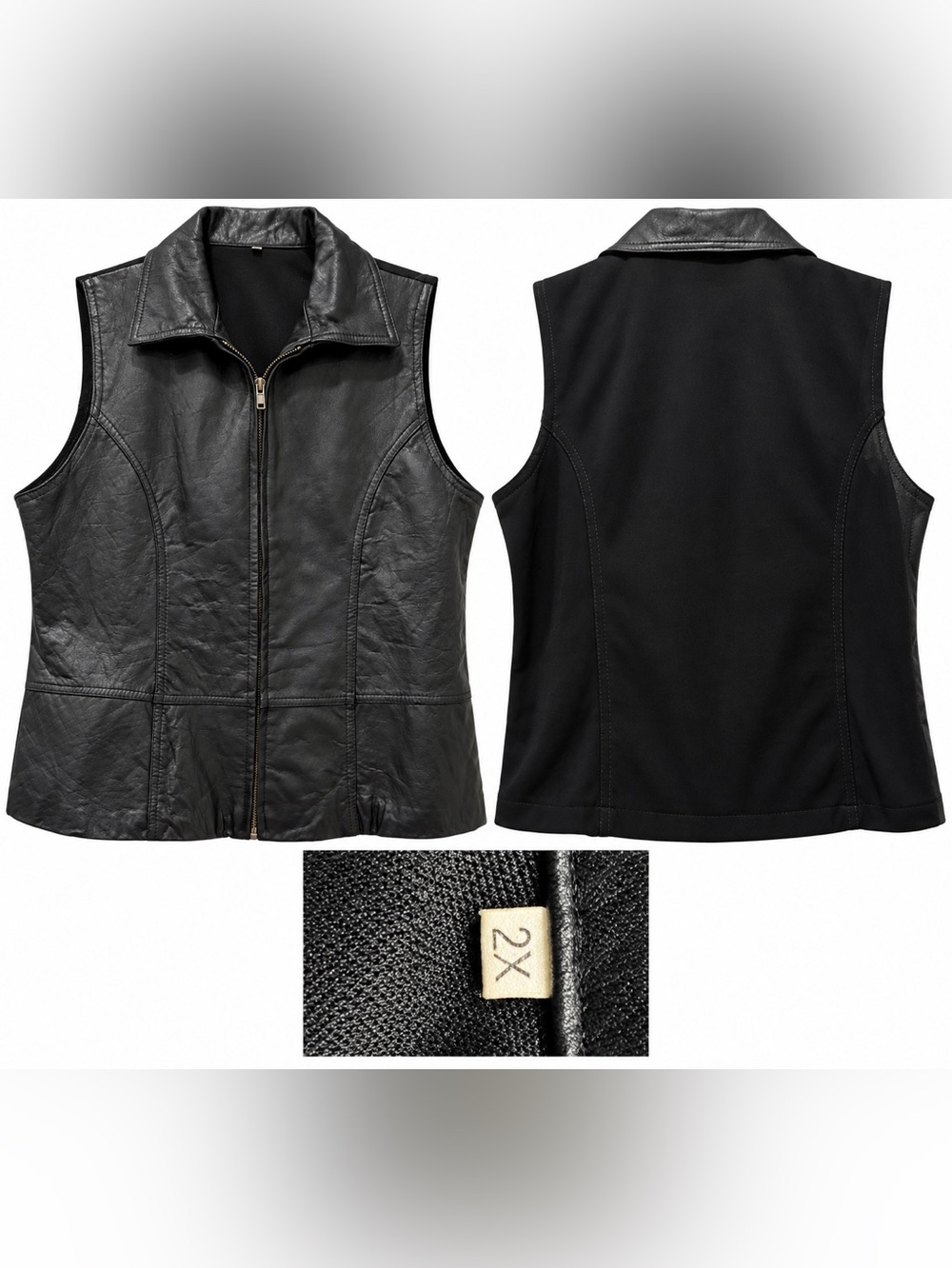 Black Faux-Leather Zip Vest – Size 2X